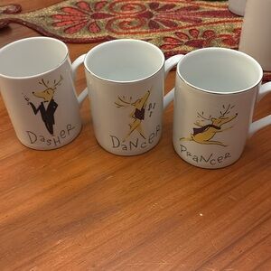 Pottery Barn Reindeer mugs. Dancer- Dasher and Prancer.